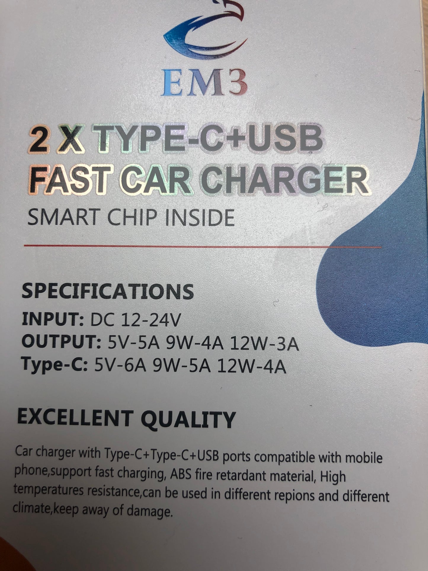 2 x Type-C+USB fast car charger